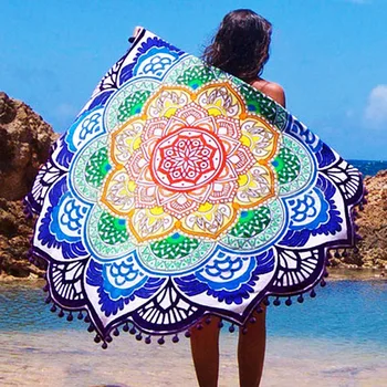 Kolo Pláž Uterák Jogy Prikrývky Priemer 150 cm Yoga Mat s Kvetmi Vzor Indickej Mandala Gobelín Piknik Mat Valentína