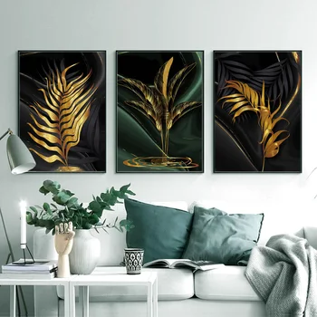 Rastlina, Listy, Plagáty A Vytlačí Zlato Wall Art Plátno Tlačiť Black Abstraktné Umenie, Maľovanie Nordic Stenu Obrázok Pre Obývacia Izba Dekor