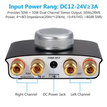 Neoteck Mini Bluetooth Zosilňovač Bezdrôtové Audio Prijímač s 12V 5A DC Adaptér, 2 Kanál 50W s AUX/USB/Bluetooth