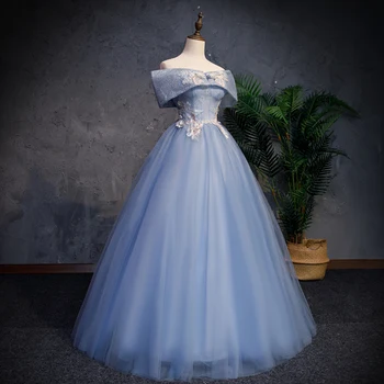 Svadobné Šaty 2019 Ramena Modrá Svadobné Šaty Elegantná Loď Krku Krátky Rukáv Čipky Plus Veľkosť Vestido De Novia CH066