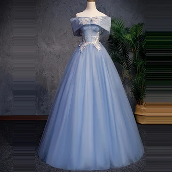 Svadobné Šaty 2019 Ramena Modrá Svadobné Šaty Elegantná Loď Krku Krátky Rukáv Čipky Plus Veľkosť Vestido De Novia CH066