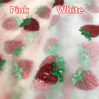 Nové sladké a transparentné jahoda vyšívané flitrami oka handričkou šaty detské oblečenie perlinkové tkaniny sukne domáce dekorácie textílie