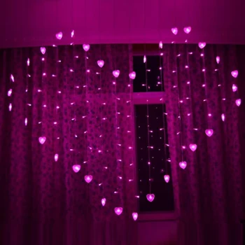 LED reťazec Heart Shape Opony LED Reťazec Svetlo Víla LED Vianočné Girlandy Svadobné Party Okno Vonkajšie String Svetelné Dekorácie
