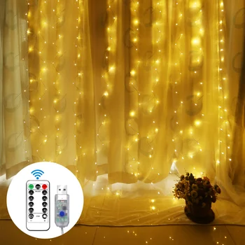 LED Záves Svetlá String USB Rozprávkových Svetiel Garland Svadobné Party Vianočné Okno Vonkajší Dekor Diaľkové Nový Rok Dovolenku osvetlenie