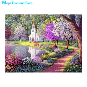 Park Kostol Krajiny Diamond Maľovanie Kolo Plné Vŕtanie Scénické Nouveaute DIY Mozaiky Výšivky 5D Cross Stitch Domova Dary