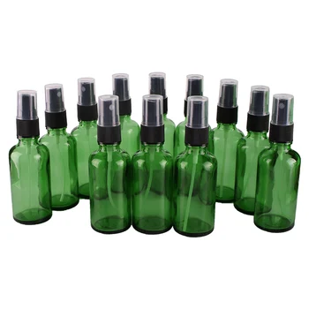 12pcs 50ml Zelené Sklo Spreji w/ Black Jemné Hmlu Postrekovač esenciálny olej fľaše prázdne kozmetické kontajnerov