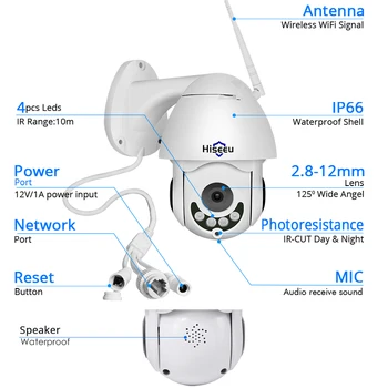 Hiseeu 1080P WiFi IP Kamera PTZ 5x Optický Zoom Speed Dome Kamery Vonkajšie Nepremokavé 2mp CCTV 2 Way Audio Onvif